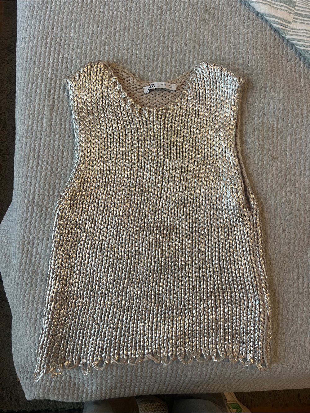 Zara Metallic Silver Chunky Knit Sleeveless Sweater
